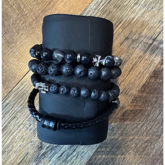 American Exchange Mens 4 Bracelet Set New Black - Picture 2 of 4